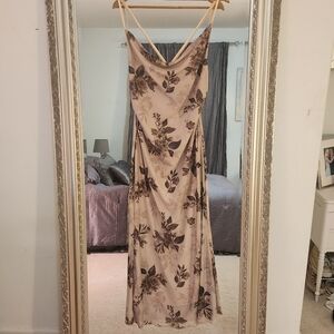 ROMWE Floral Print Dress - Cream and Brown